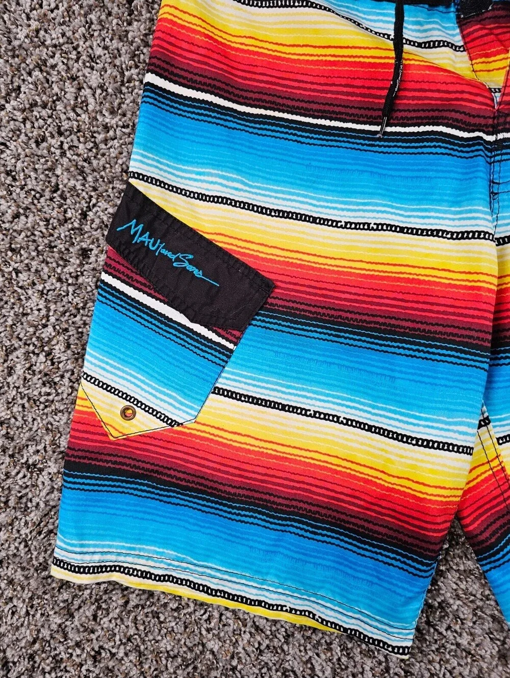 Maui & Sons Mens Sz 32 Board Shorsw Swim Trunks Bright Rainbow Striped
